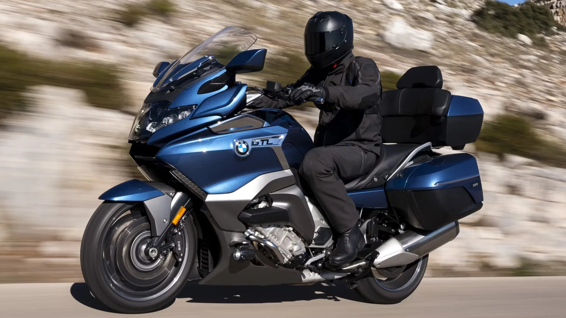 A BMW K 1600 GT on a road in Northern California.