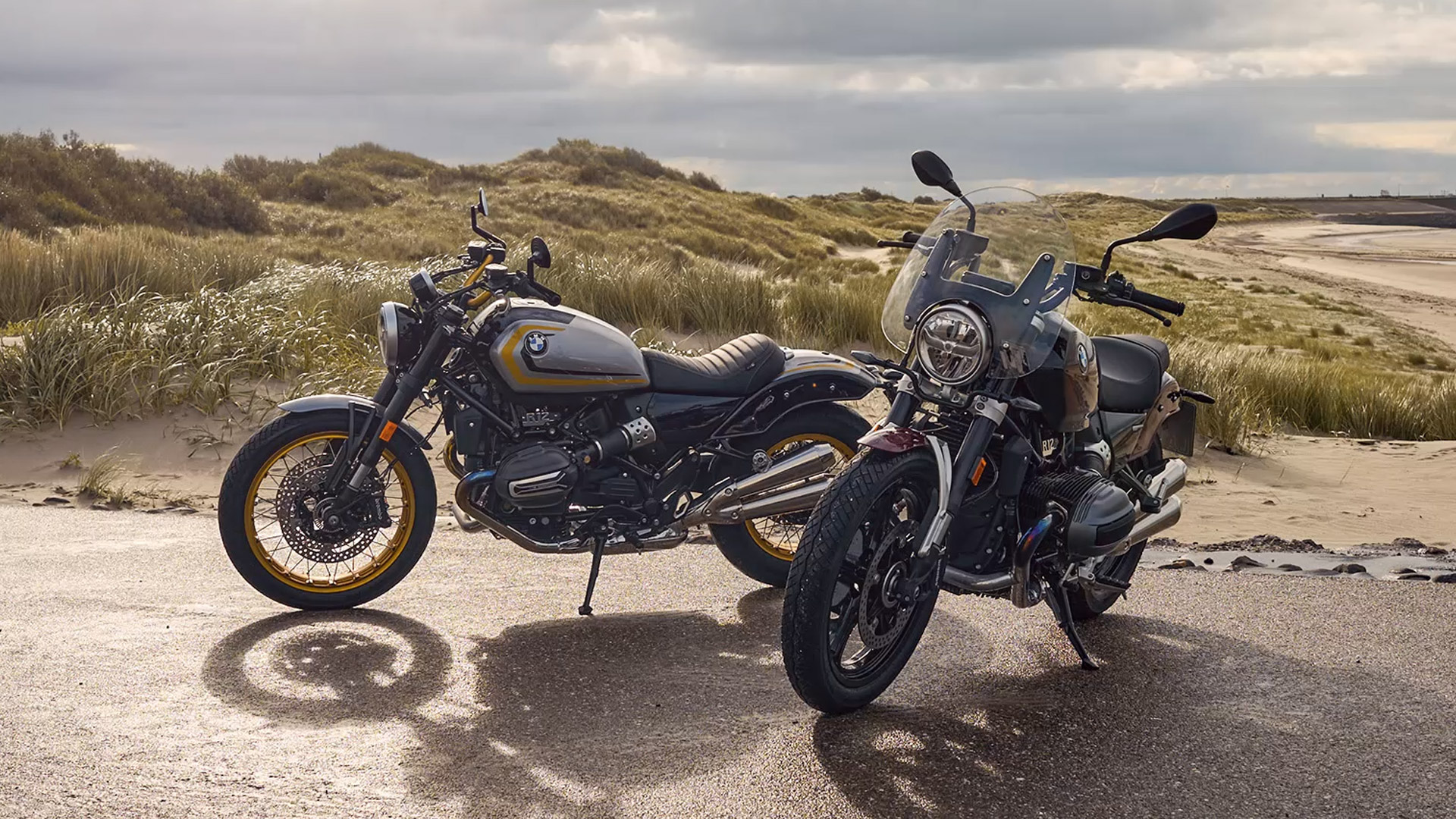 two parked bmw motorcycles