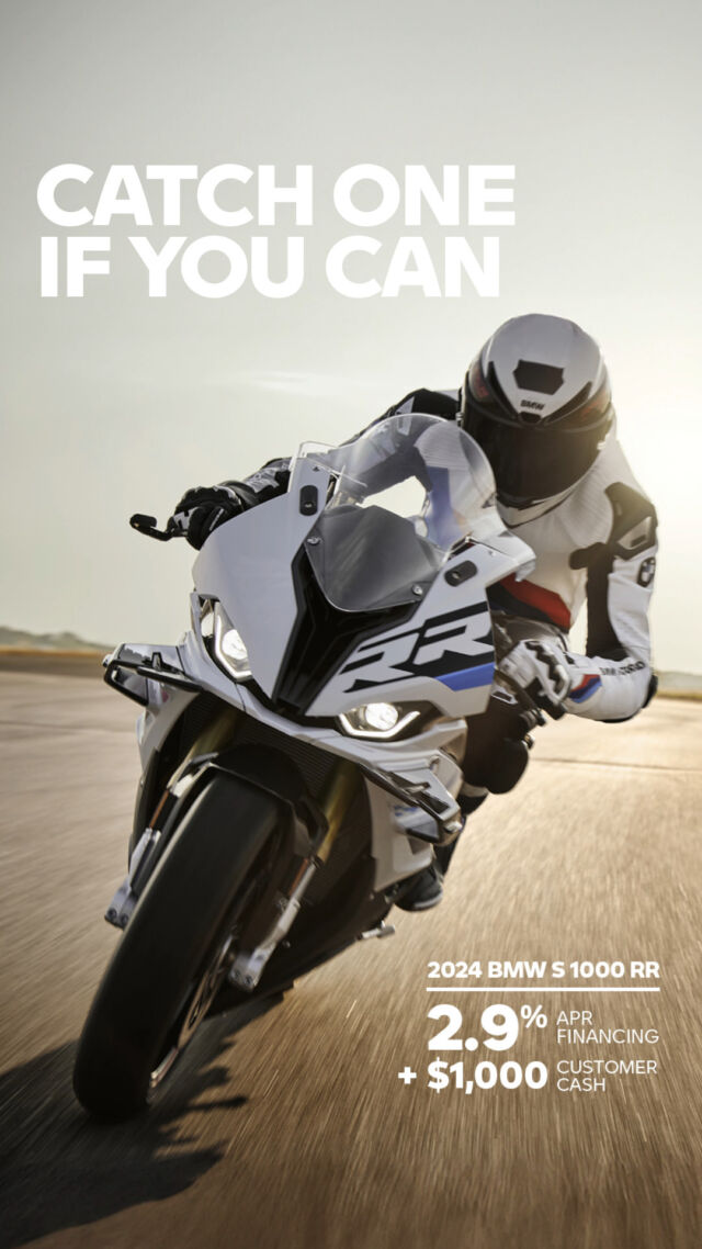 Better move fast because the BMW S 1000 RR moves faster. With 205 HP, Shift Assist Pro, and available Ride Modes Pro, it’s pure performance on two wheels. Right now, get 2.9% APR financing + $1,000 customer cash on a 2024 S 1000 RR. Come test ride today! 🏍️ 
#BMWMotorradUSA #BMWMotorrad #MakeLifeARide #NeverStopChallenging #NorCalBMWMotorrad