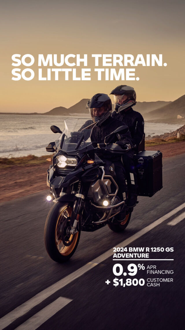 With TFT Display & Connectivity, Intelligent Emergency Call, and available Ride Modes Pro, the BMW R 1250 GS Adventure is an adventure riding icon. Gear up for your next journey with 0.9% APR financing + $1,800 customer cash on a 2024 R 1250 GS Adventure. Come in for a test ride today! 😀 
#BMWMotorradUSA #BMWMotorrad #MakeLifeARide #SpiritofGS #NorCalBMWMotorrad